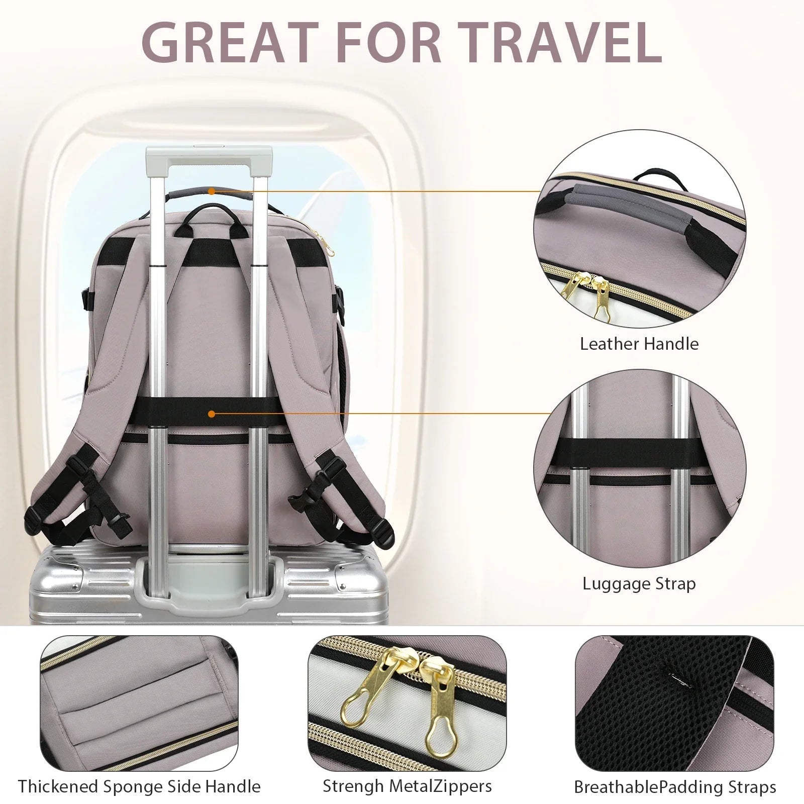 KROSER 17.3 Inch 40L Travel Laptop Backpack Coffee / Beige / Black