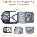Opened travel backpack with two zip compartments and interior organizers for small items