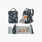 KROSER foldable diaper backpack set, navy floral print, backpack, changing mat, storage pouch