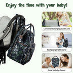 KROSER foldable diaper backpack with changing mat, navy floral print, carry handles