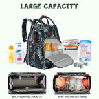 KROSER foldable diaper backpack, navy floral print, open organizer with insulated bottle pockets