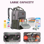 KROSER Light Purple Foldable Diaper Backpack with Changing StationK9381-GREEN/GREY12.6*9*17in
