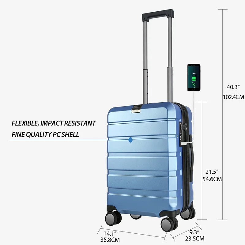 KROSER-KROSER Light Blue 20" Hardside Expandable Carry-On Luggage with TSA Lock-2