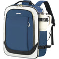 Navy and white laptop backpack with front zip pocket and padded shoulder straps