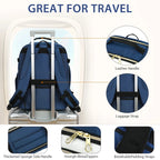 Navy laptop backpack with luggage strap and top handle, travel-ready front view