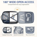 Navy laptop backpack open wide with storage compartments and mesh pocket