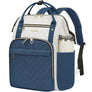 Quilted navy and ivory 17-inch laptop backpack with front zip organizer pocket