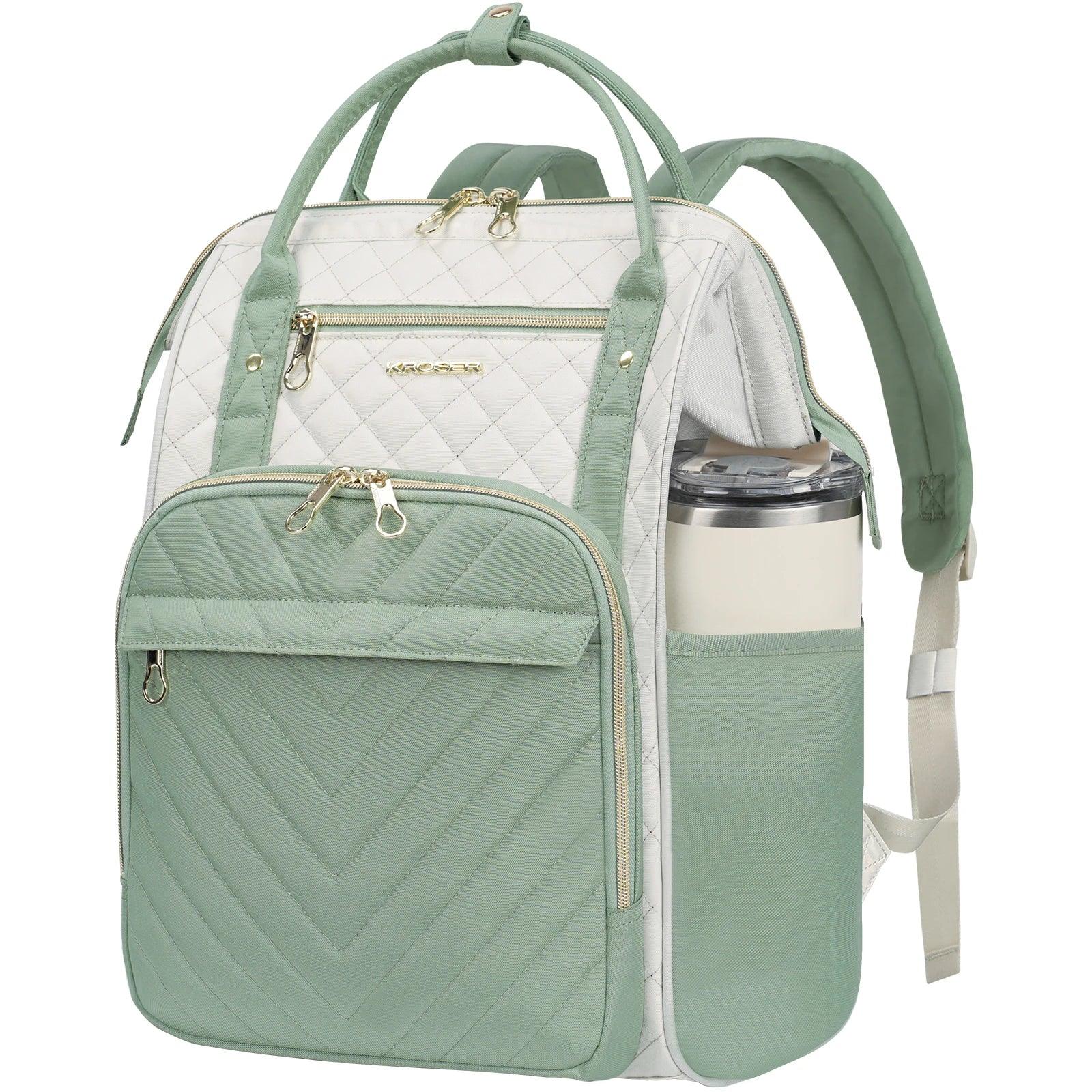 KROSER Sage Green 17" Quilted Laptop Backpack - KROSER