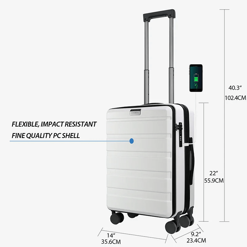KROSER White 20 Inch Top-Loading Carry-On with TSA Lock & USBYX001SCK-White-USUS