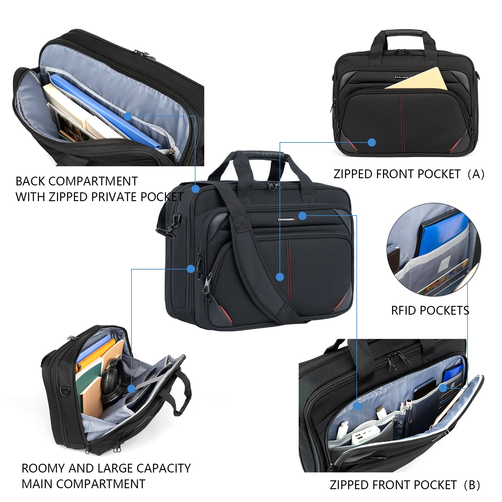 KROSER Expandable Laptop Briefcase with RFID