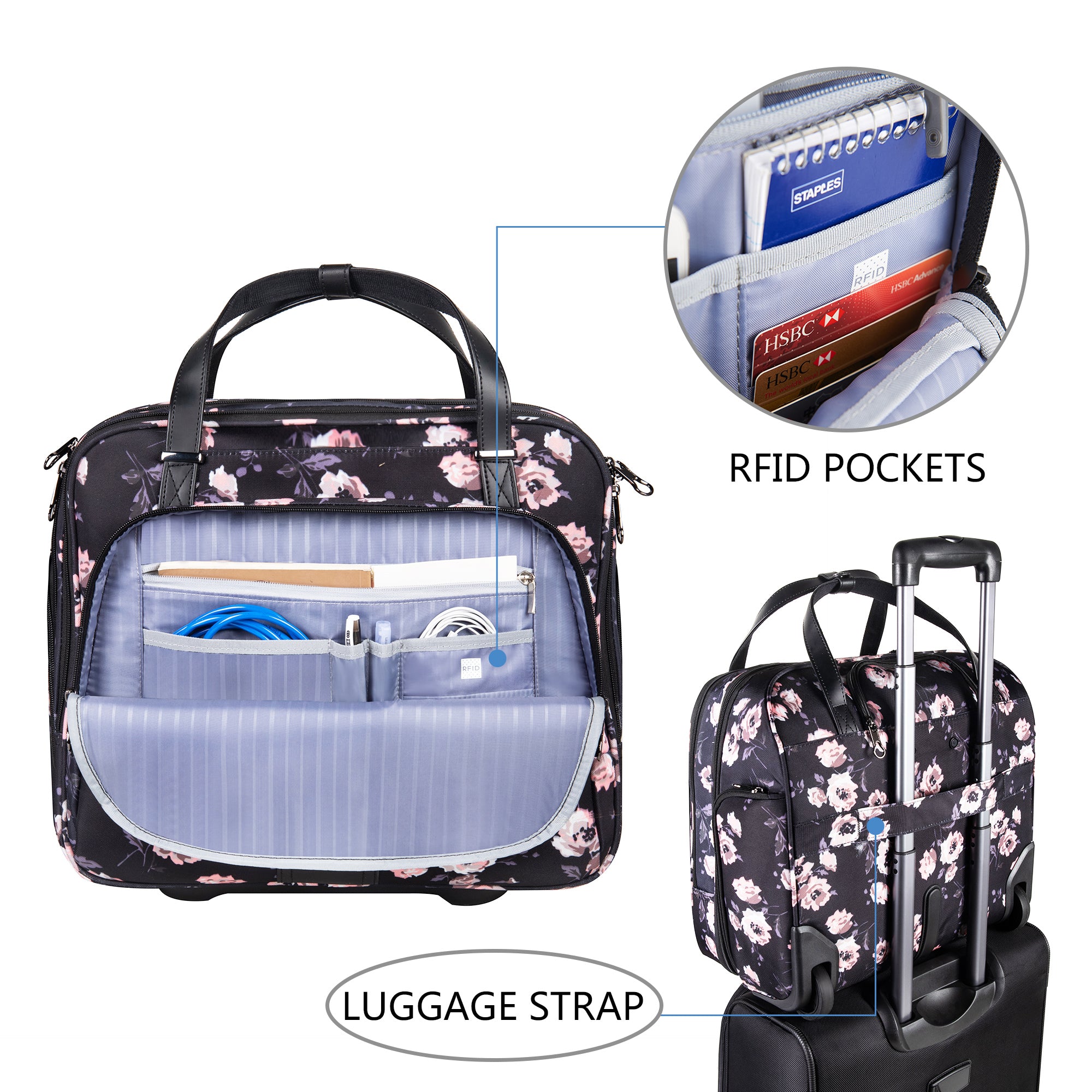 KROSER 15.6" Rolling Laptop Briefcase