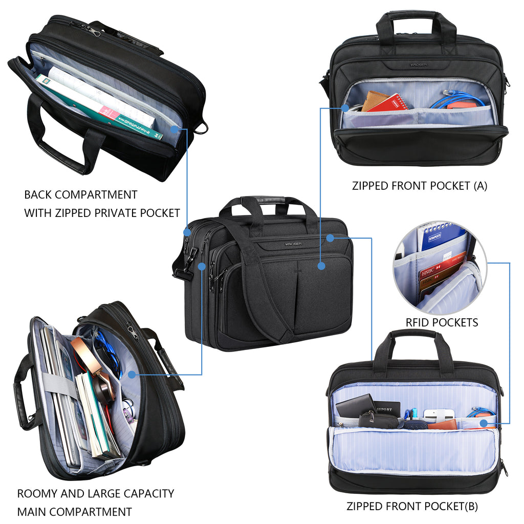 KROSER 17.3" Expandable Laptop Briefcase with RFID