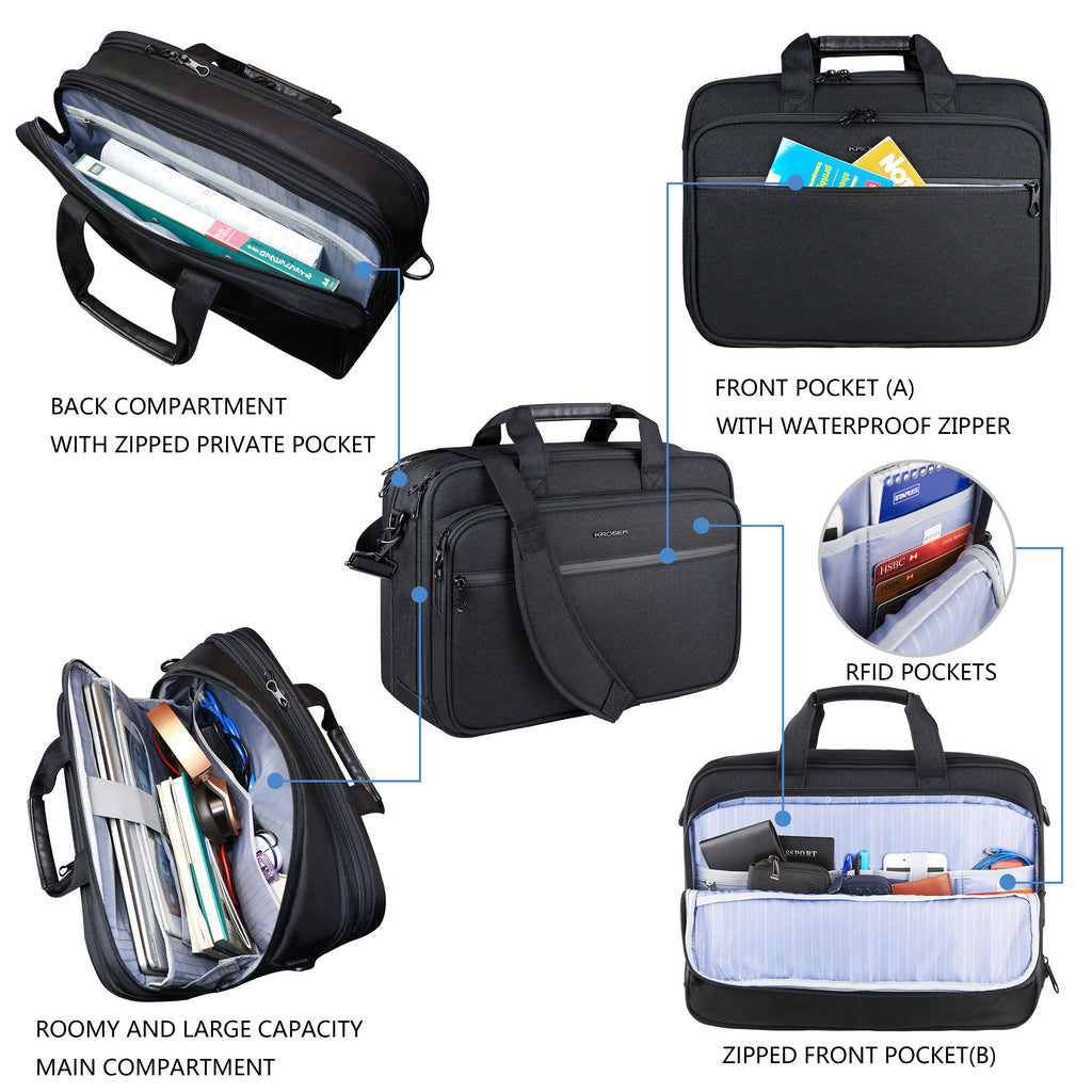 KROSER 17.3" Expandable Laptop Briefcase with RFID
