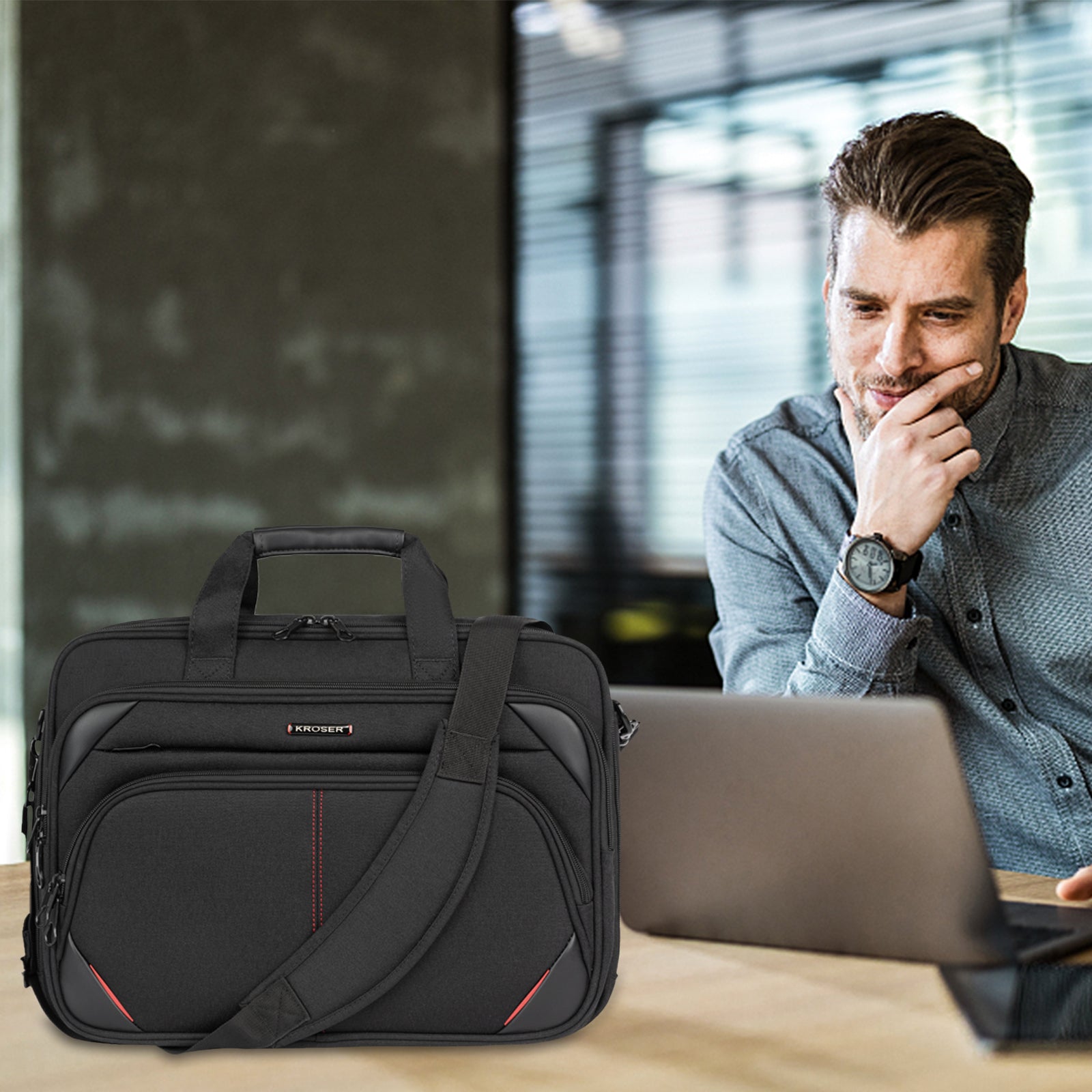 KROSER Expandable Laptop Briefcase with RFID
