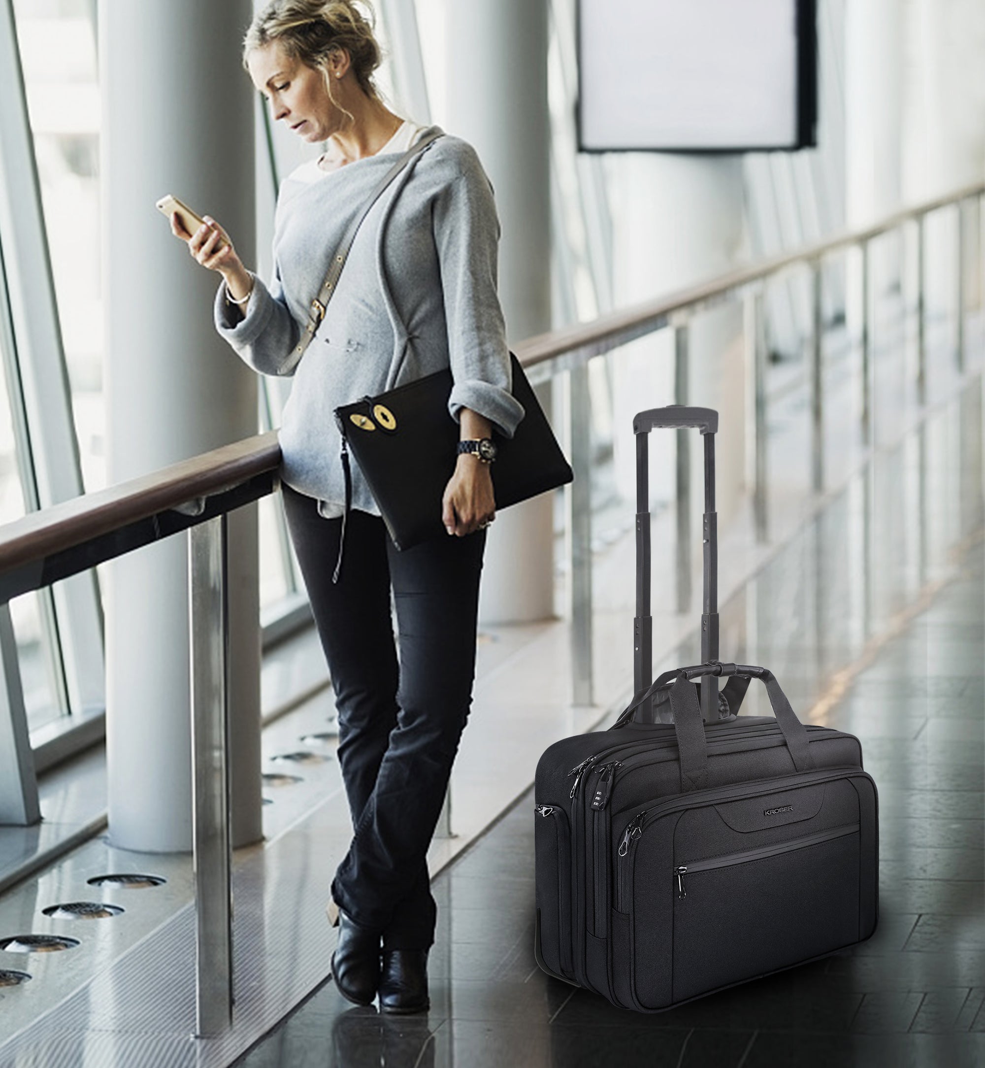 KROSER 17.3" Rolling Laptop Bag Briefcase