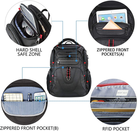 KROSER™ 17.3 Inch Large Travel Business Backpack，Black/Red