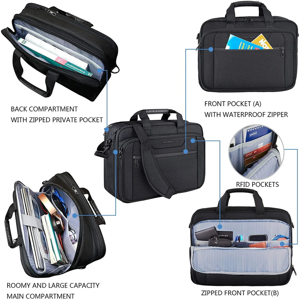KROSER 17.3" Expandable Laptop Briefcase with RFID