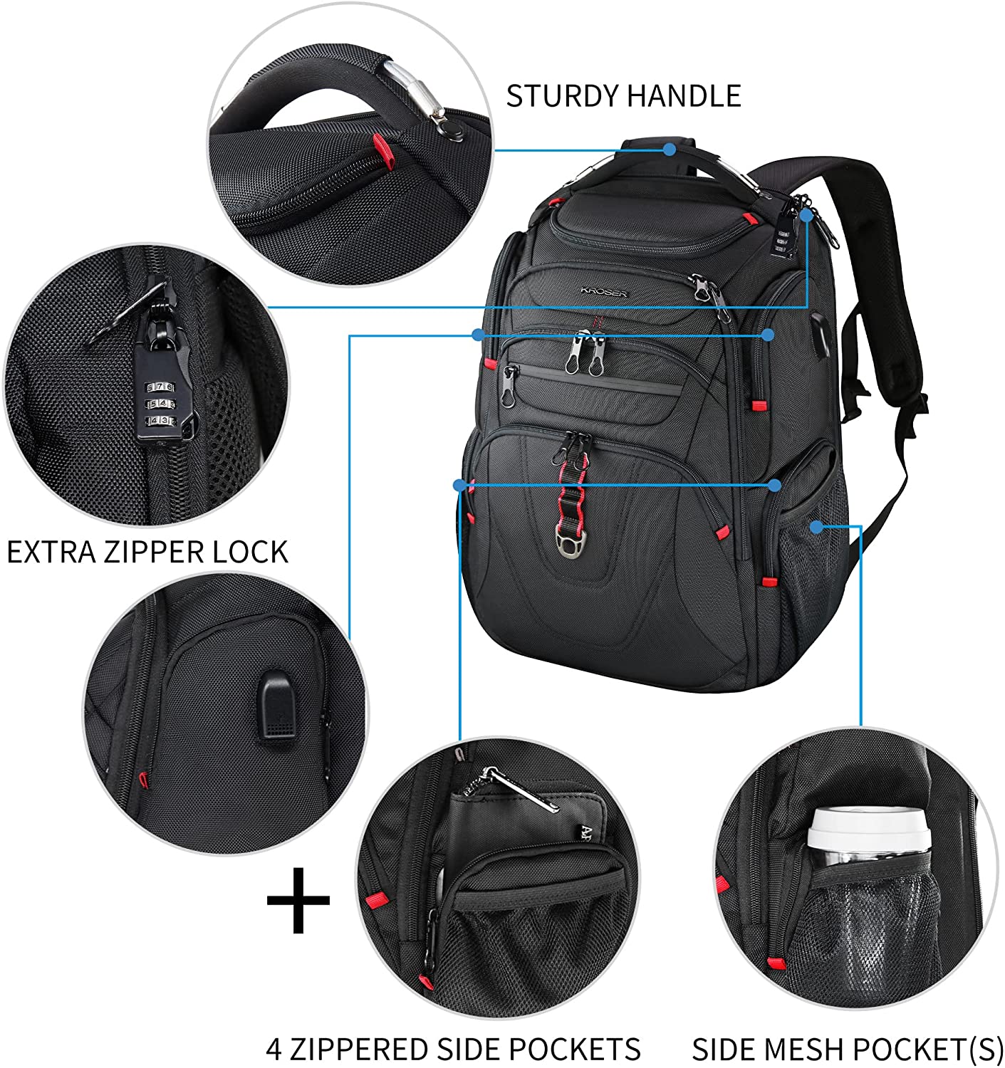 KROSER™ 17.3 Inch Business Backpack，Black/Red