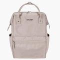Light pink structured laptop backpack with top handle and front zipper pocket