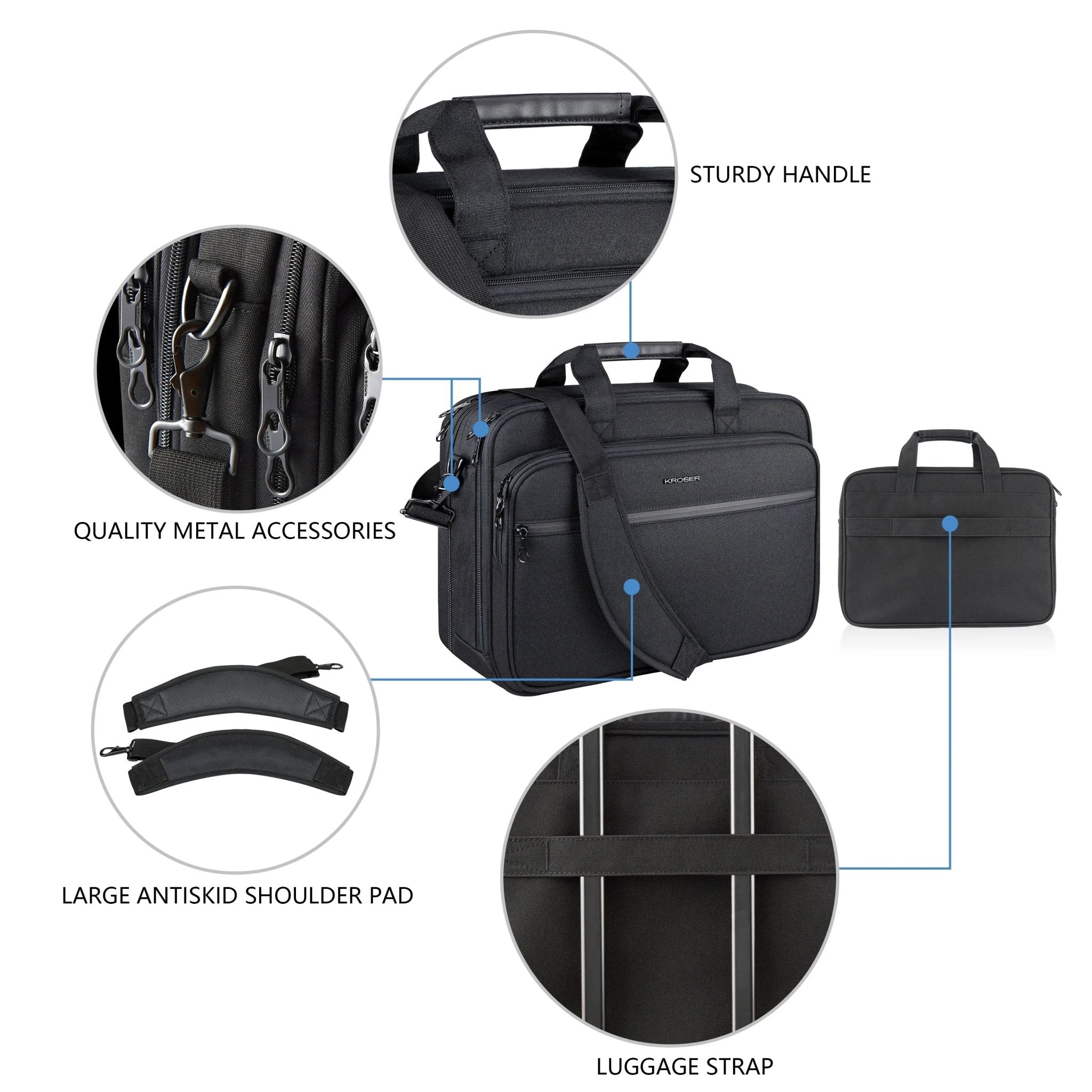 KROSER-KROSER 17.3" Expandable Laptop Briefcase with RFID-6