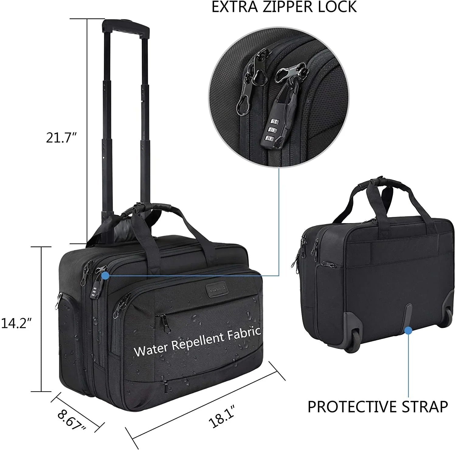 KROSER-KROSER 17.3" Rolling Laptop Bag-3