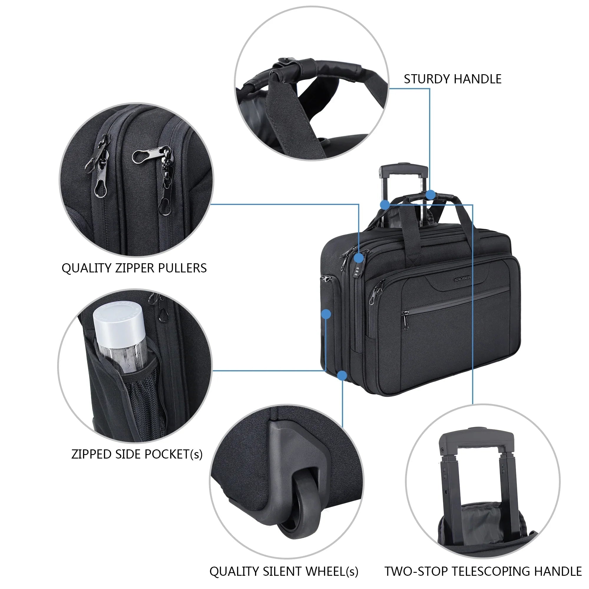 KROSER-KROSER 17.3" Rolling Laptop Bag Briefcase-5
