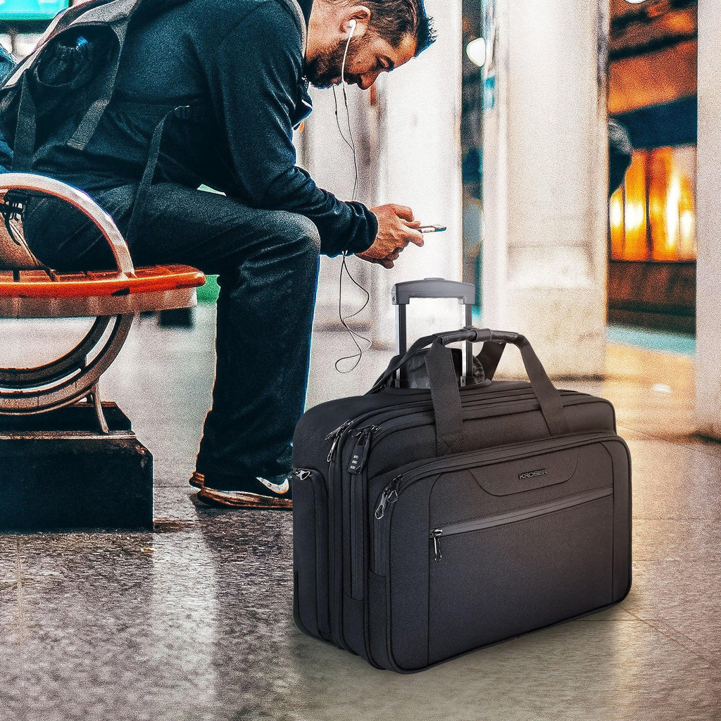 KROSER-KROSER 17.3" Rolling Laptop Bag Briefcase-6