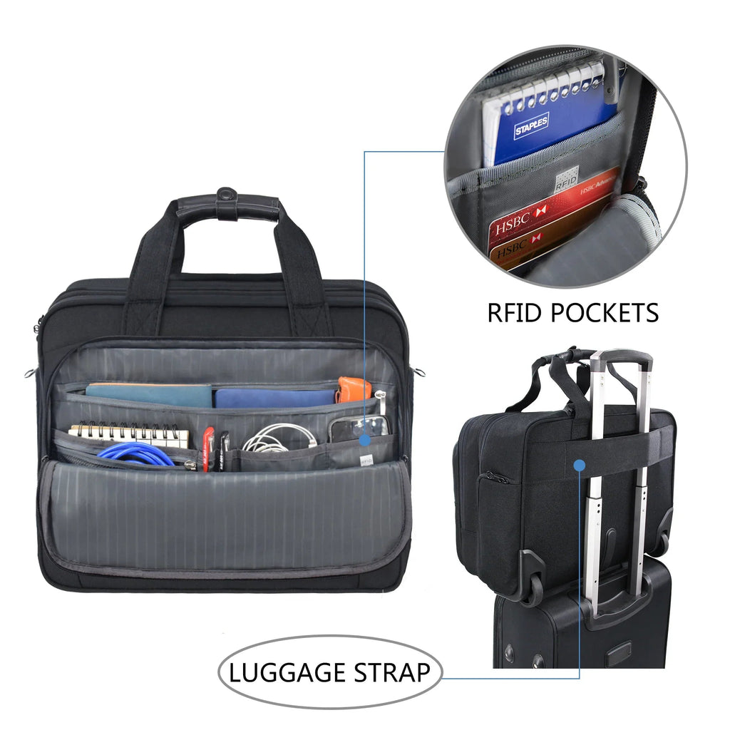 KROSER-KROSER 17.3" Rolling Laptop Bag Briefcase-4