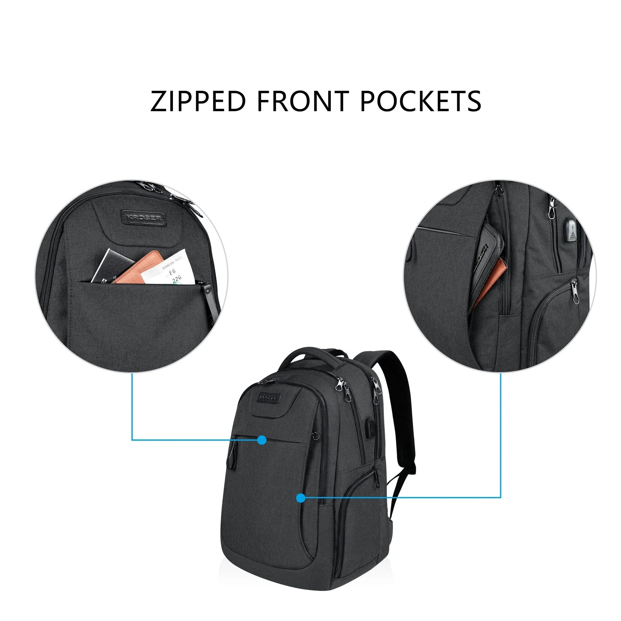 KROSER Black 17.3" Anti-Theft Laptop Backpack for Travel & Work - KROSER