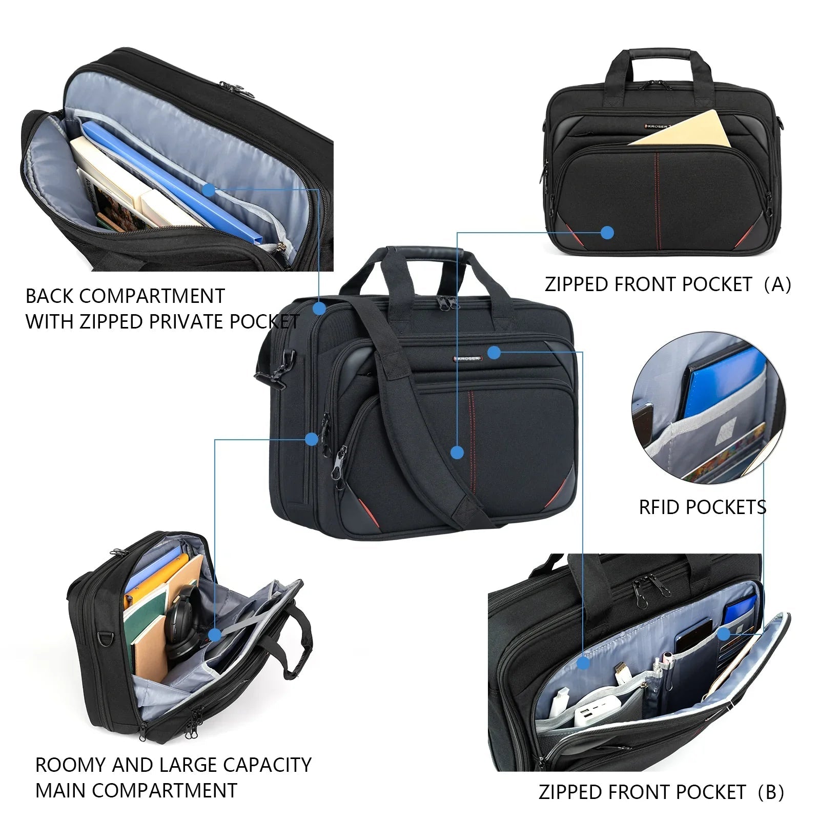 KROSER-KROSER Expandable Laptop Briefcase with RFID-6